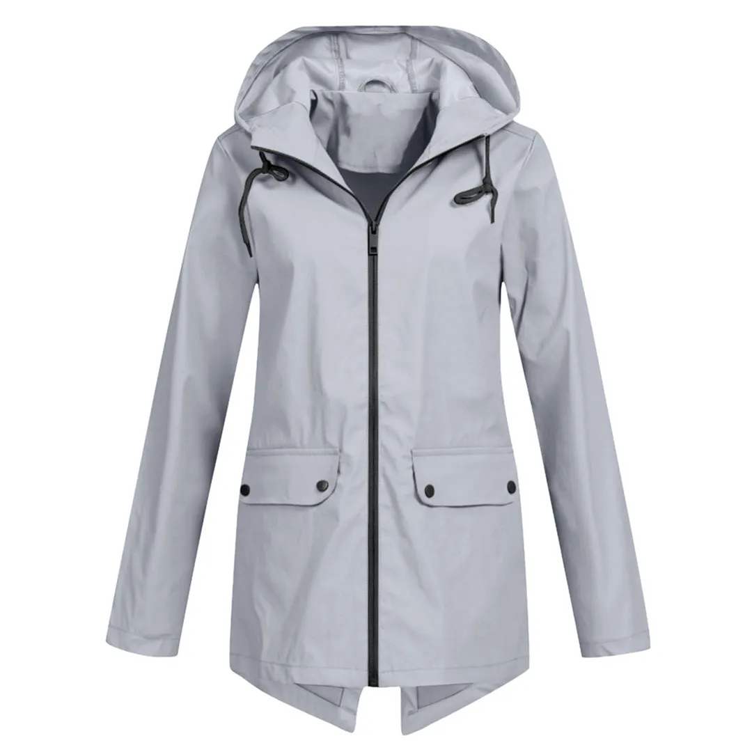 Women's Casual Hooded Raincoat with Pocket | Ideal for Autumn/Winter