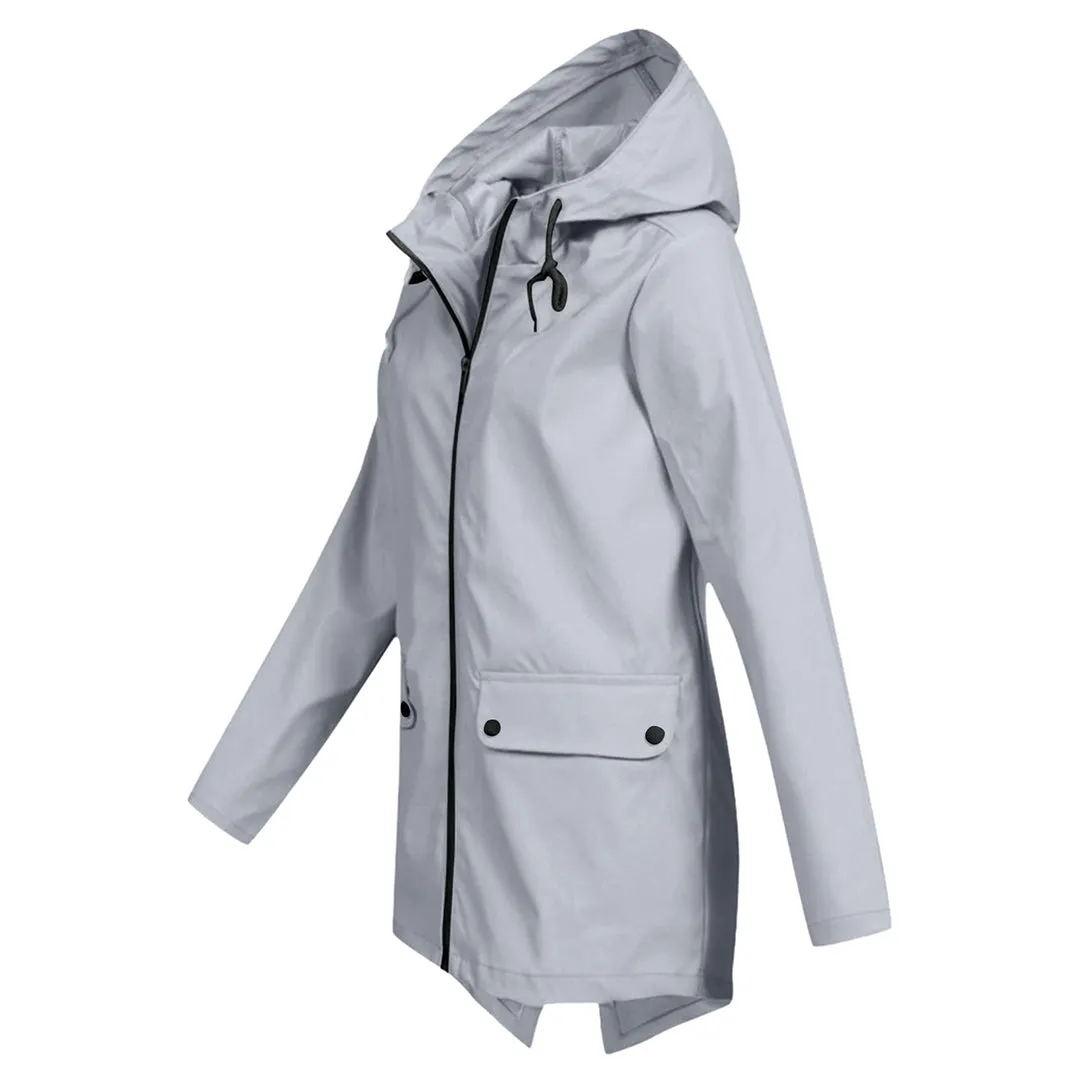 Women's Casual Hooded Raincoat with Pocket | Ideal for Autumn/Winter