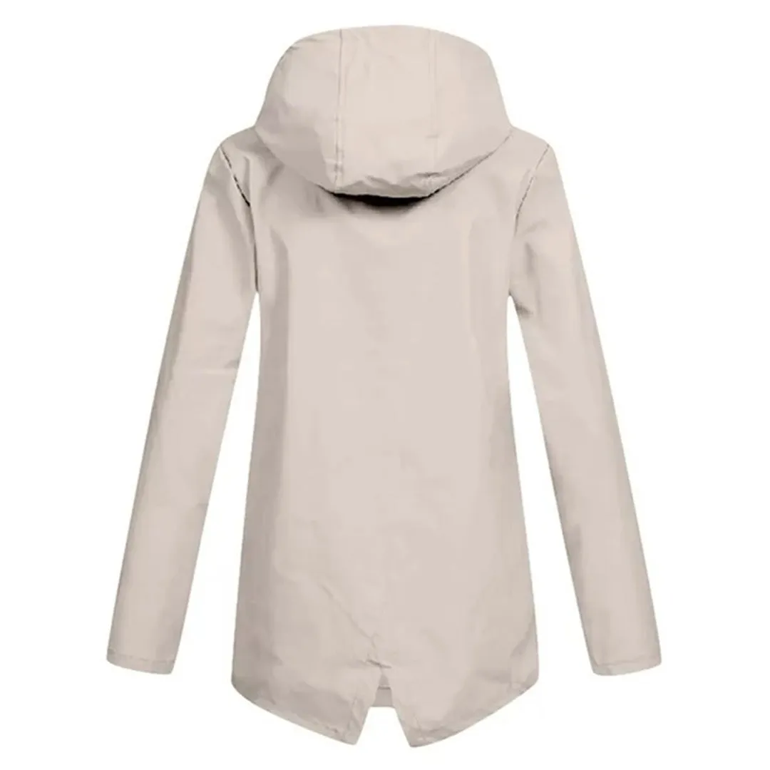 Women's Casual Hooded Raincoat with Pocket | Ideal for Autumn/Winter