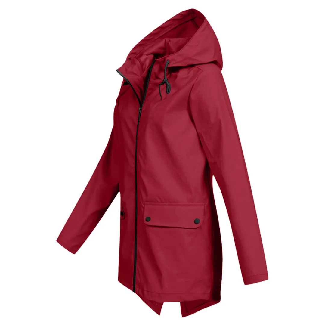 Women's Casual Hooded Raincoat with Pocket | Ideal for Autumn/Winter