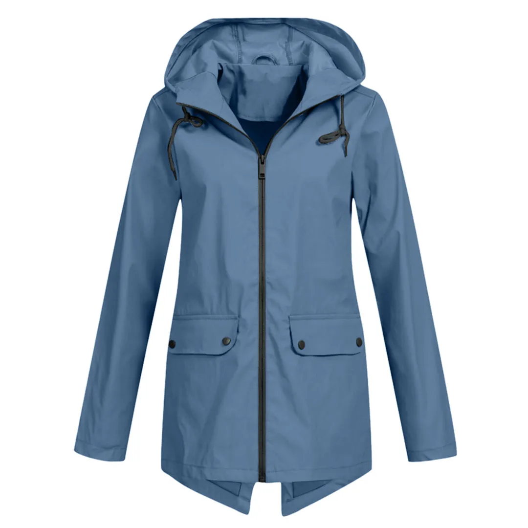 Women's Casual Hooded Raincoat with Pocket | Ideal for Autumn/Winter