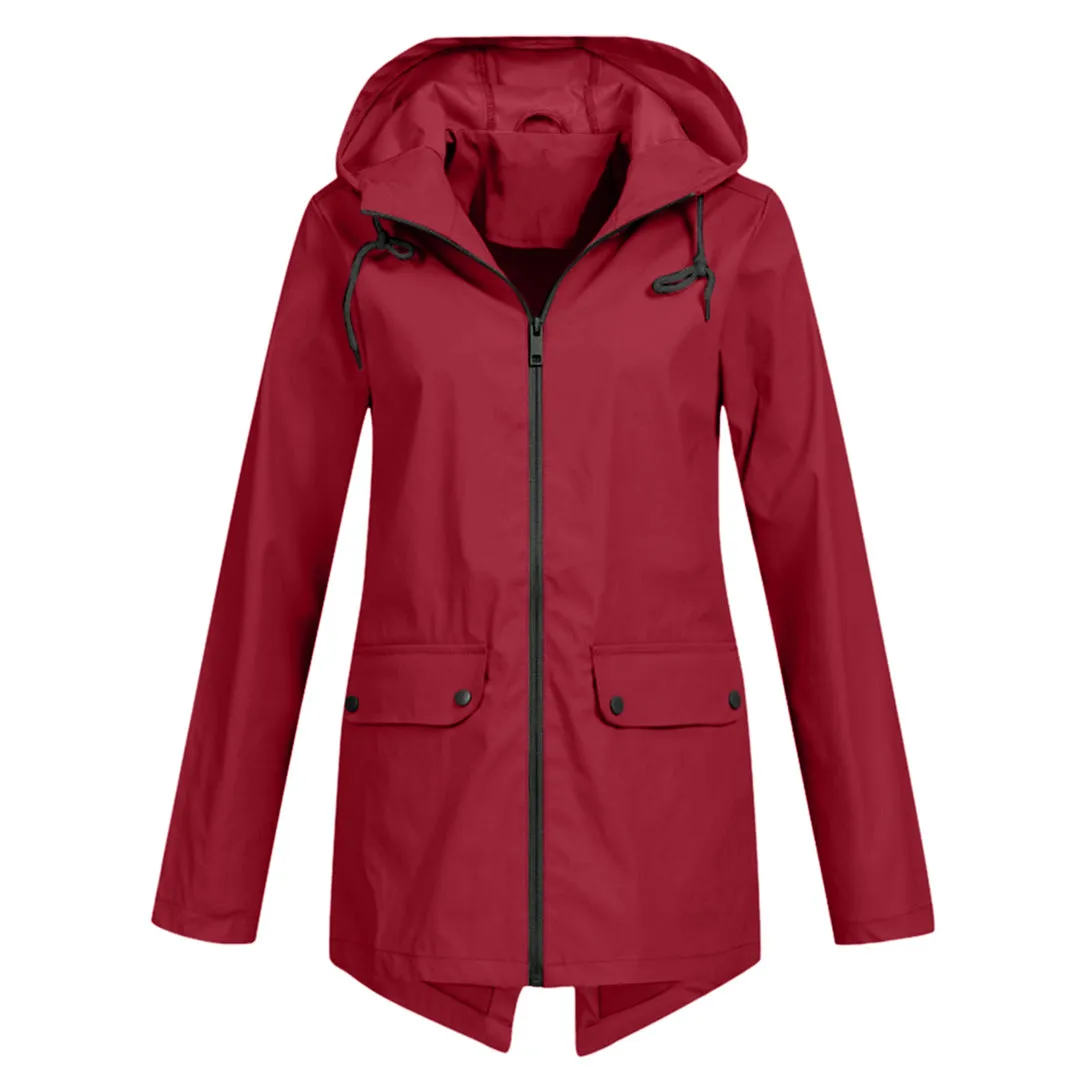 Women's Casual Hooded Raincoat with Pocket | Ideal for Autumn/Winter