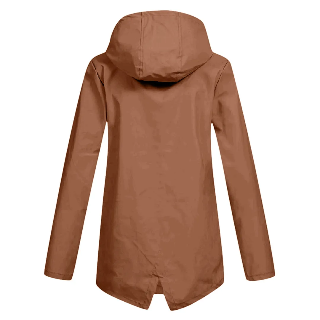 Women's Casual Hooded Raincoat with Pocket | Ideal for Autumn/Winter