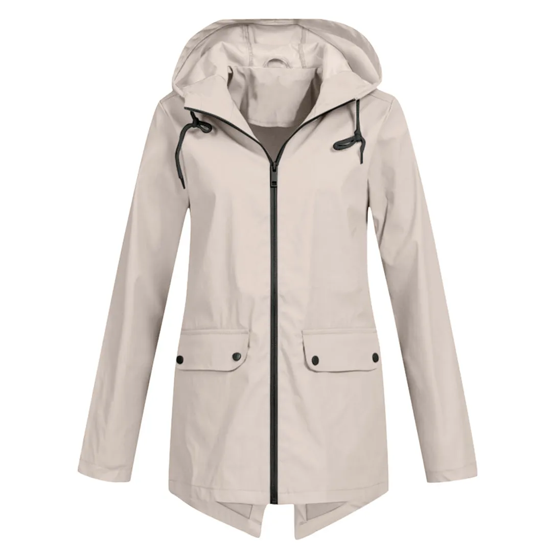 Women's Casual Hooded Raincoat with Pocket | Ideal for Autumn/Winter